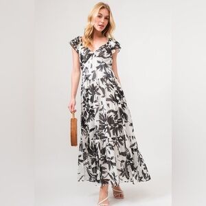 Elegant Black and White Floral Maxi Dress